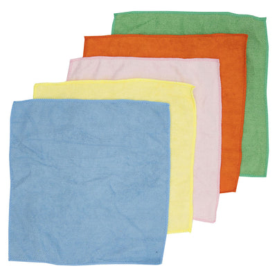 microfiber cloth in blue, yellow, pink, orange, and green