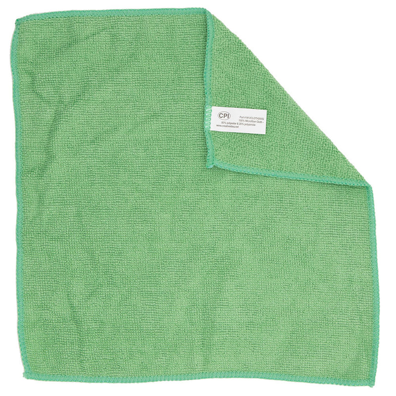 green microfiber cloth with corner folded over to show back side