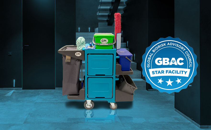 CPI housekeeping cart with GBAC star facility logo