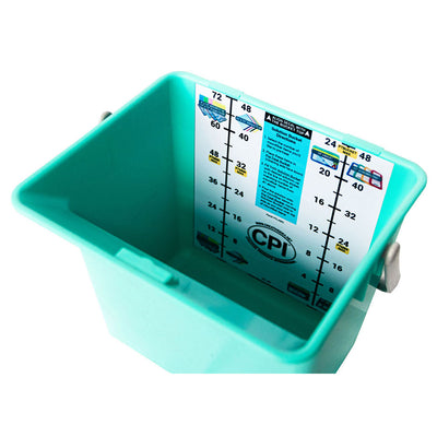 green 1.5 gallon bucket with chart inside