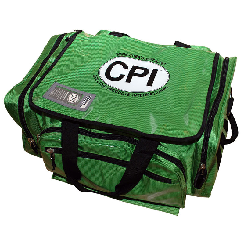 green duffel bag with CPI logo on top