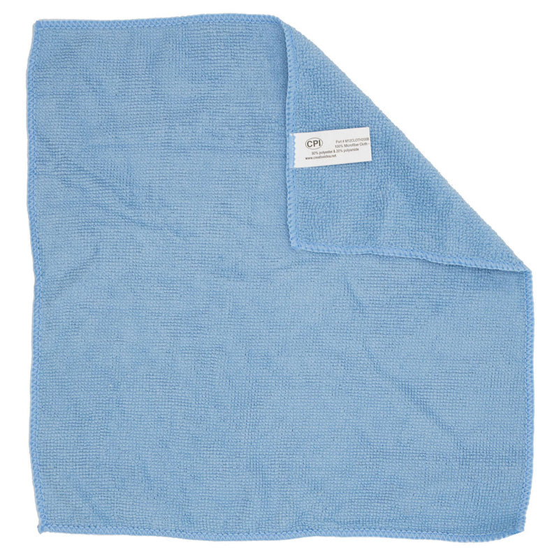 blue microfiber cloth with corner folded over