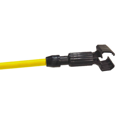 Jaw style mop holder, plastic jaw screwdown clamp with fiberglass handle and rubber hand grip