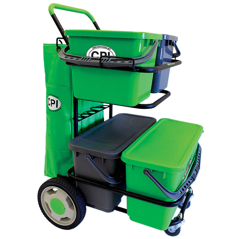 metal cleaning trolley with 4 buckets on the racks